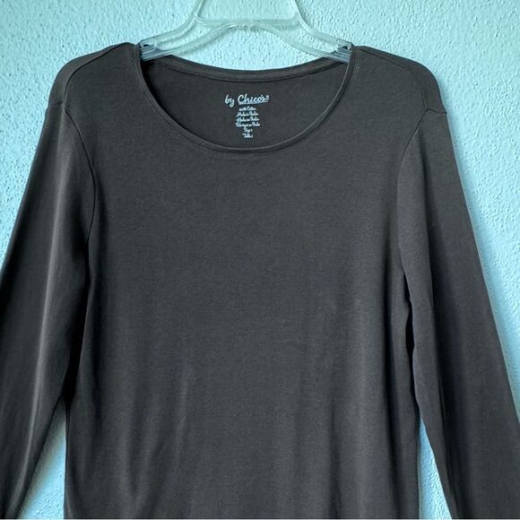 Chico’s Long Sleeve Tee Brown 100% Cotton Top SZ 1 or M - Picture 3 of 11